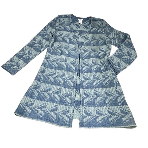 Sundance Open Front Long Cardigan Sweater Sz Medium Blue Print 100% Lambswool - Picture 6 of 6